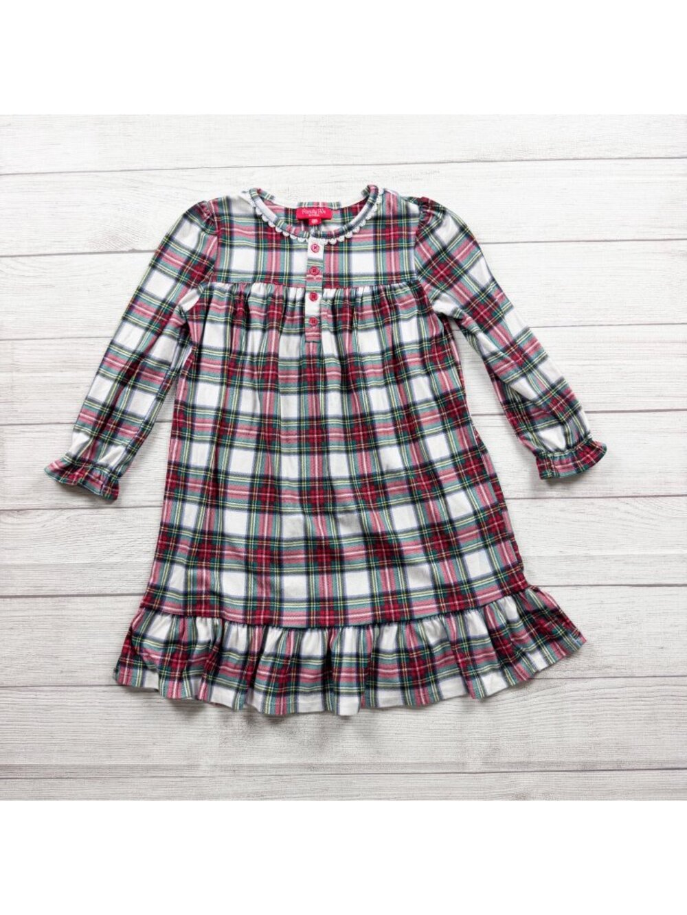 Family PJs Kids Plaid Long Sleeve Granny Holiday Nightgown Soft Polyester S 6-7